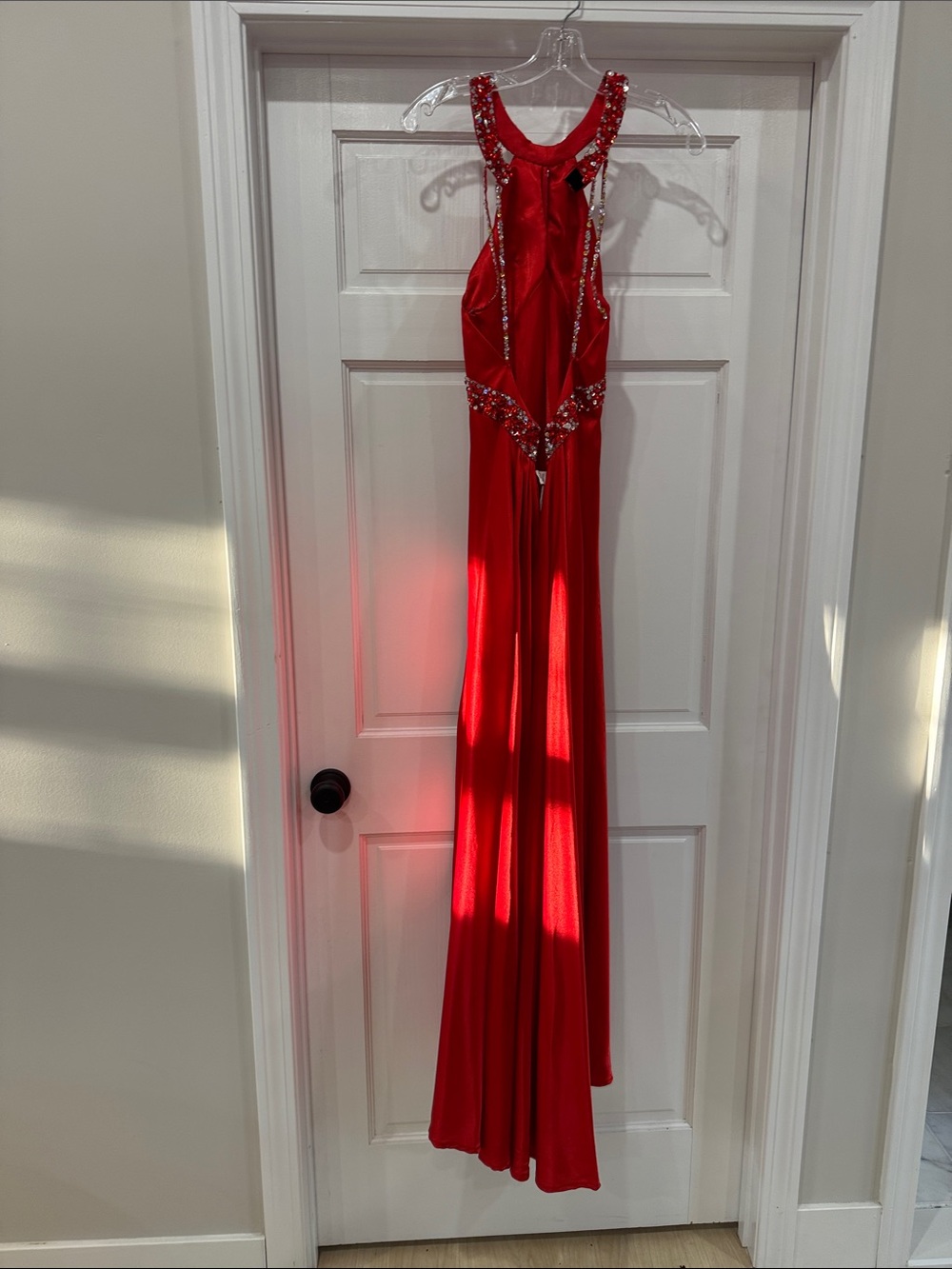 Mari Lee by Madeline Gardner Red Beaded Halter Prom Dress/ Evening Gown formal - Picture 8 of 16